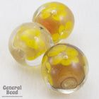 12mm Topaz with Yellow Flowers Lampwork Bead (4 Pcs) #4816-General Bead