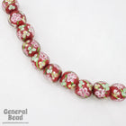 16mm Handmade Round Red with Pastel Flowers (2 Pcs) #4825-General Bead