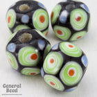 12mm Amethyst with Green and Red Circles Lampwork Bead (4 Pcs) #4826-General Bead