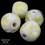 12mm White with Yellow Flowers Lampwork Bead (4 Pcs) #4827-General Bead