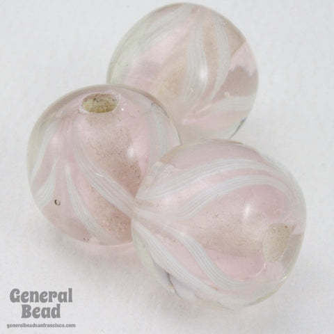 14mm Transparent Light Rose/White Swirl Bead (2 Pcs) #4831-General Bead