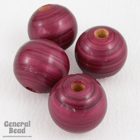 15mm Dark Rose Painted Wood Round Bead-General Bead