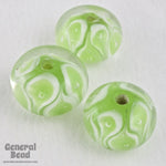 14mm Lime Green/White Lampwork Teardrop Rondelle (2 Pcs) #4933-General Bead