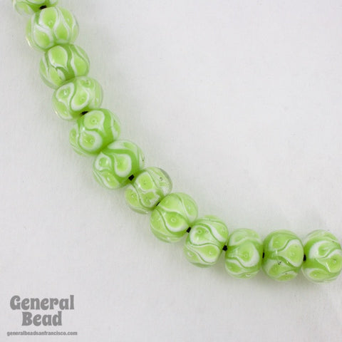 14mm Lime Green/White Lampwork Teardrop Rondelle (2 Pcs) #4933-General Bead
