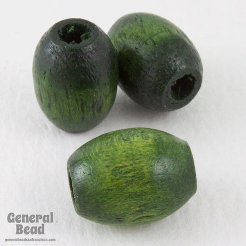 10mm x 13mm Green Oval Wood Bead-General Bead