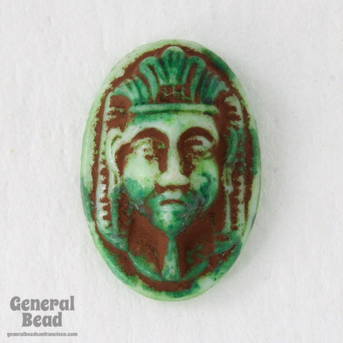 11mm x 16mm Green Pharaoh Head Cabochon (6 Pcs) #5035-General Bead