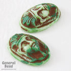 11mm x 16mm Green Pharaoh Head Cabochon (6 Pcs) #5035-General Bead