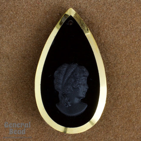 20mm x 30mm Black and Gold Cameo Teardrop Pendant #5037-General Bead