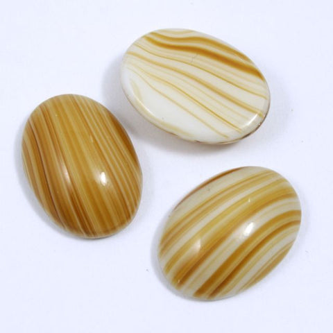 13mm x 18mm Cream and Gold Stripe Oval Cabochon #507-General Bead