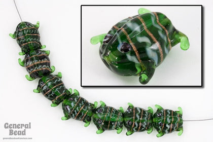 20mm Green Lampwork Frog Bead (6 Pcs) #5100-General Bead