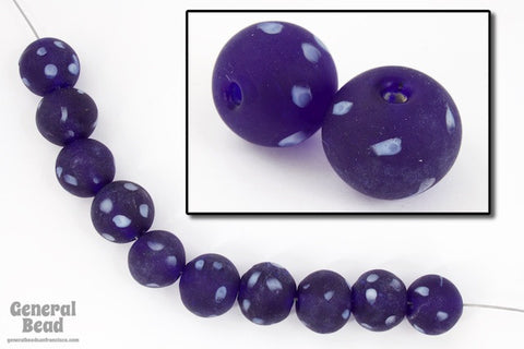 14mm Matte Cobalt Bead with White Dots (12 Pcs) #5101-General Bead