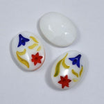 13mm x 18mm Red White and Blue Folk Flower Oval Cabochon #XS37-H-General Bead
