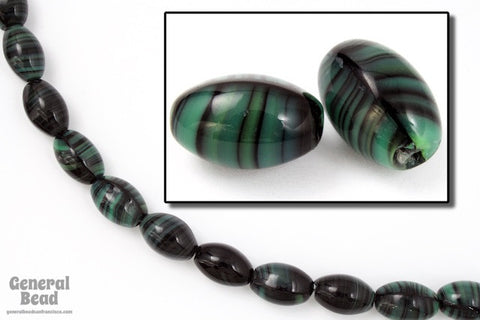 7mm x 10mm Green/Black Swirl Oval Bead (25 Pcs) #5112-General Bead