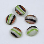 8mm x 10mm Black/White/Green/Orange Stripe Oval Cabochon #522-General Bead