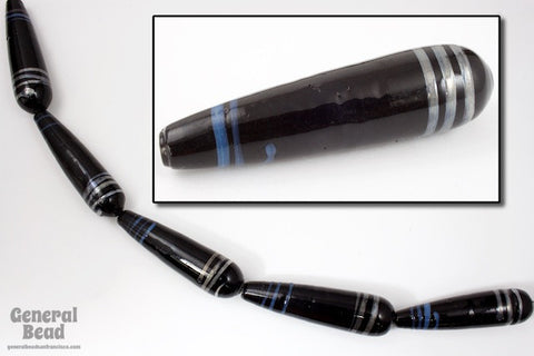 42mm Black Teardrop with Silver Stripes (4 Pcs) #5232-General Bead