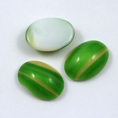 13mm x 18mm Green and Yellow Stripe Oval Cabochon #XS43-F-General Bead