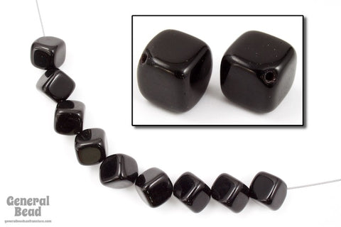 9mm Black Cube Bead with Diagonal Hole (25 Pcs) #5395