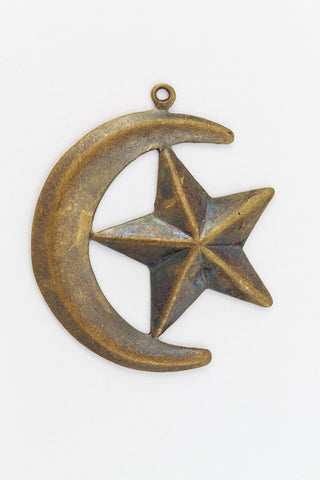 28mm Antique Brass Crescent Moon with Star Charm (2 Pcs) #5489c-General Bead
