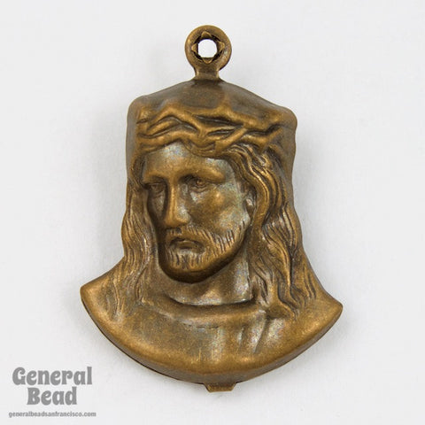 25mm Antique Brass Jesus with Crown of Thorns #5494-General Bead