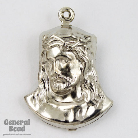 25mm Silver Jesus with Crown of Thorns #5497-General Bead