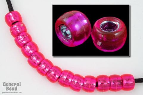 9mm Silver Lined Fuchsia Pony Plastic Craft Bead-General Bead