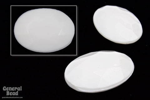 18mm x 25mm Faceted White Oval Cabochon (2 Pcs) #5710-General Bead