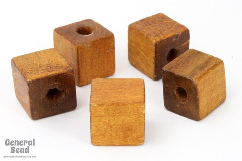 10mm x 11mm Medium Brown Wood Cube Bead-General Bead