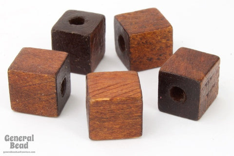 10mm x 11mm Dark Brown Wood Cube Bead-General Bead