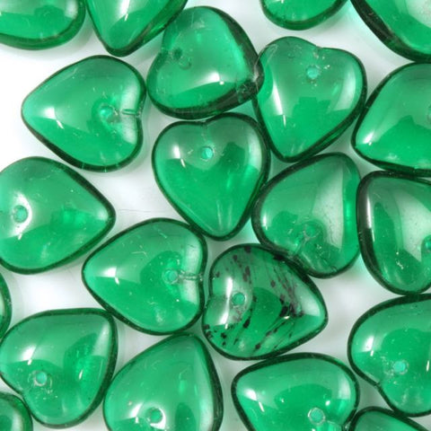 10mm Green Glass Heart (6 Pcs) #681-General Bead