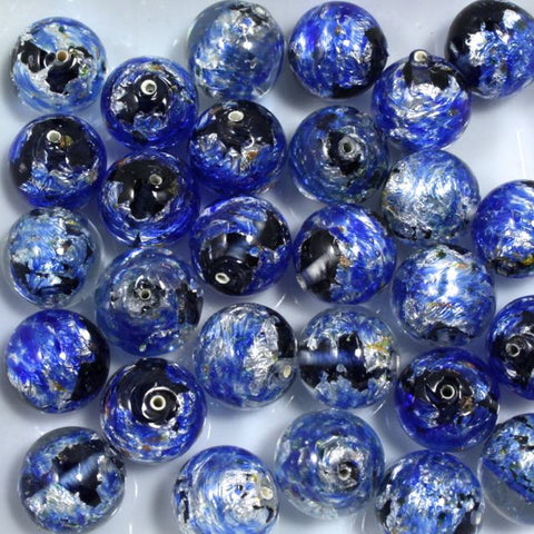 14mm Sapphire/Silver Handmade Foil Bead #710-General Bead