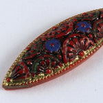 8mm x 25mm Red with Black Inlay Florentine Navette #1097-General Bead
