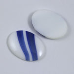 25mm White Oval Cabochon with Blue Stripe #797-General Bead