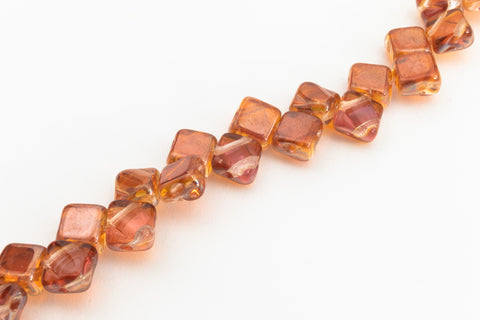 6mm Crystal Dark Apricot 2 Hole Silky Beads
