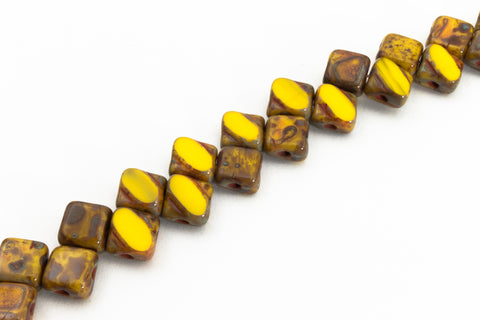 6mm Opaque Yellow Travertine Table Cut 2 Hole Silky Beads