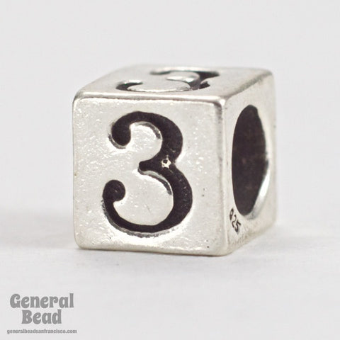 5mm Sterling Silver "3" Number Cube-General Bead