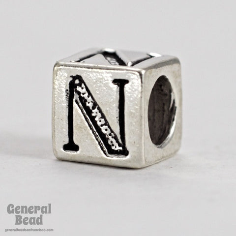 5mm Sterling Silver "N" Alphabet Cube-General Bead