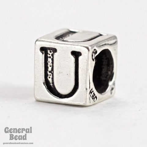 5mm Sterling Silver "U" Alphabet Cube-General Bead