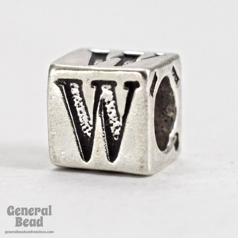 5mm Sterling Silver "W" Alphabet Cube-General Bead