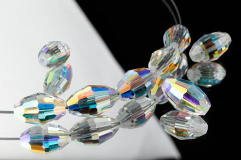 Swarovski 5200 7.5mm x 5mm Crystal AB Faceted Oval Beads