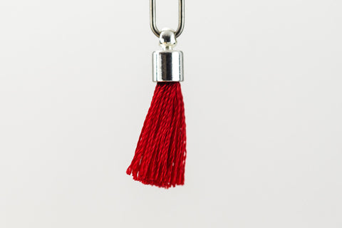 17mm-20mm Silver and Crimson Tassel #TAB005-General Bead
