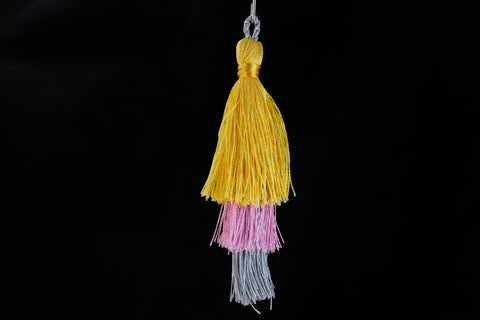 2.5" Yellow/Pink/Gray Tiered Silk Tassel #TAS025-General Bead