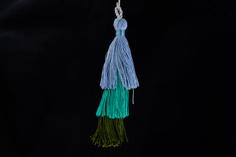 2.5" Light Blue/Aqua/Olive Tiered Silk Tassel #TAS027-General Bead