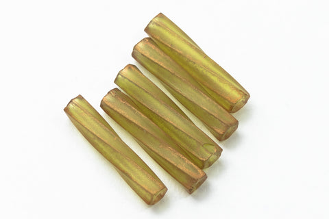Size 4 Gold Antiqued Matte Transparent Chartreuse Miyuki Twist Bugle (12 Gm, 125 Gm, 250 Gm) #TBA023-General Bead