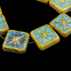 15mm Beige/Turquoise Picasso Square Compass Bead (12 Pcs) #TBL002-General Bead