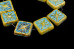 15mm Beige/Turquoise Picasso Square Compass Bead (12 Pcs) #TBL002-General Bead
