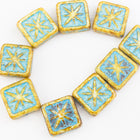 15mm Beige/Turquoise Picasso Square Compass Bead (12 Pcs) #TBL002-General Bead