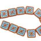 15mm Matte Coffee/Turquoise Square Compass Bead (12 Pcs) #TBL003-General Bead