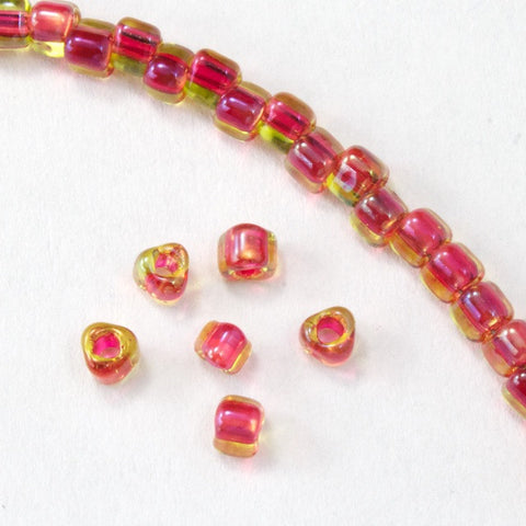8/0 Cranberry Lined Chartreuse Miyuki Triangle Seed Bead-General Bead