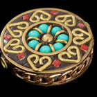 35mm Turquoise and Red Flower Tibetan Coin Bead