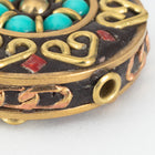 35mm Turquoise and Red Flower Tibetan Coin Bead